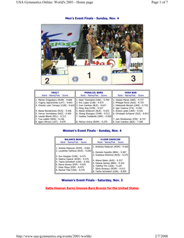 Page 1 of 7 USA Gymnastics Online: World's 2001