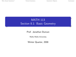 MATH 113 Section 8.1: Basic Geometry