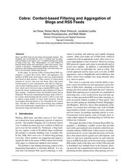 Cobra: Content-Based Filtering and Aggregation of Blogs and RSS Feeds