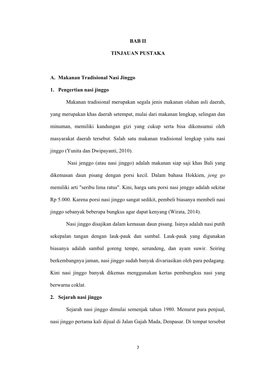 BAB II TINJAUAN PUSTAKA A. Makanan Tradisional Nasi Jinggo 1. Pengertian Nasi Jinggo Makanan Tradisional Merupakan Segala Jeni