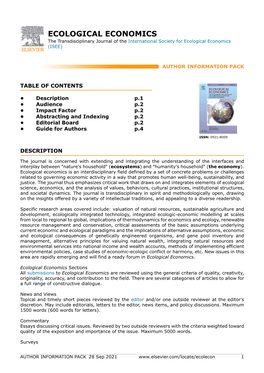 ECOLOGICAL ECONOMICS the Transdisciplinary Journal of the International Society for Ecological Economics (ISEE)