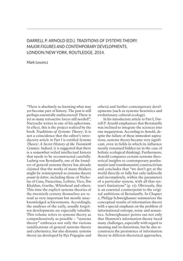 Darrell P. Arnold (Ed.), Traditions of Systems Theory. Major Figures and Contemporary Developments, London/New York, Routledge, 2014