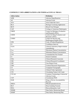 Commonly Used Abbreviations and Terms in Clinical Trials