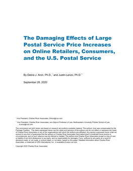 The Damaging Effects of Large Postal Service Price Increases on Online Retailers, Consumers, and the U.S