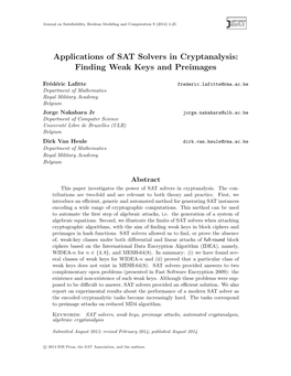 Applications of SAT Solvers in Cryptanalysis: Finding Weak Keys and Preimages