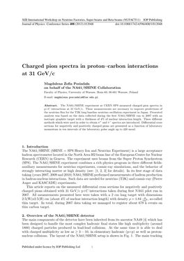 Charged Pion Spectra in Proton–Carbon Interactions at 31 Gev/C