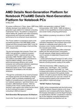 AMD Details Next-Generation Platform for Notebook Pcsamd Details Next-Generation Platform for Notebook Pcs 18 May 2007