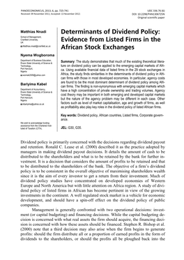 Evidence from Listed Firms in the African Stock Exchanges 727