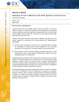 WHITE PAPER Gateway First to Market with BTX System Architecture