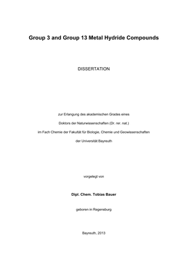 Group 3 and Group 13 Metal Hydride Compounds