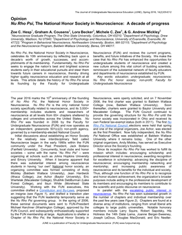 Nu Rho Psi, the National Honor Society in Neuroscience: a Decade of Progress