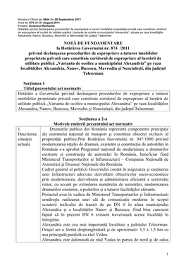 NOTĂ DE FUNDAMENTARE La Hotărârea Guvernului Nr