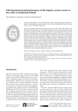 Faltering Demand and Performance of the Logistics Service Sector in Two Cities of South-East Finland