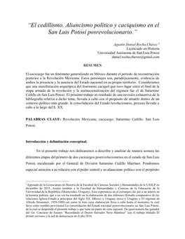 El Cedillismo. Aliancismo Político Y Caciquismo En El San Luis Potosí Posrevolucionario.”