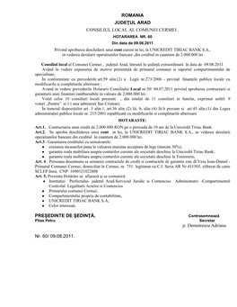 Romania Judeţul Arad Consiliul Local Al Comunei Cermei