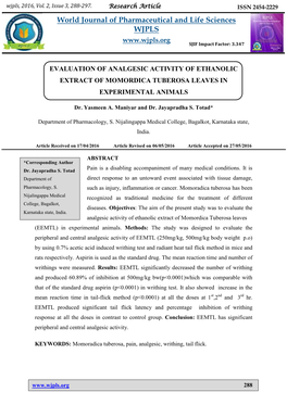 World Journal of Pharmaceutical and Life Sciences WJPLS