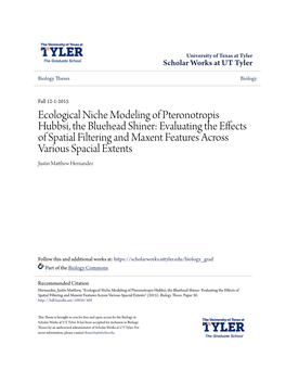 Ecological Niche Modeling of Pteronotropis Hubbsi, the Bluehead Shiner