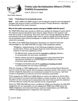 Trinity Lake Revitalization Alliance TAMWG Presenmtion June9,2010 at 2:15Pm