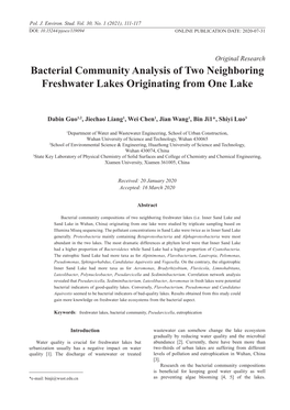 Bacterial Community Analysis of Two Neighboring Freshwater Lakes Originating from One Lake