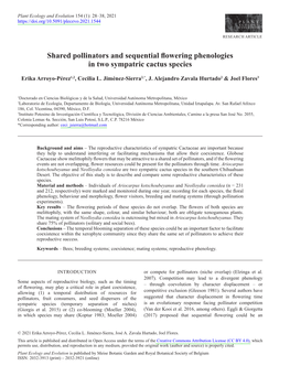 Shared Pollinators and Sequential Flowering Phenologies in Two Sympatric Cactus Species