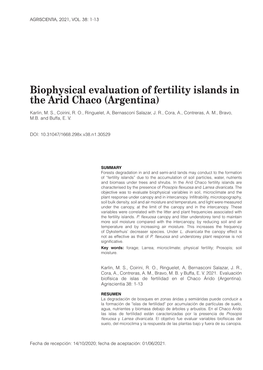 Biophysical Evaluation of Fertility Islands in the Arid Chaco (Argentina) Karlin, M