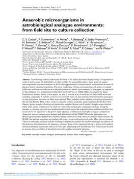 Anaerobic Microorganisms in Astrobiological Analogue Environments: from Field Site to Culture Collection