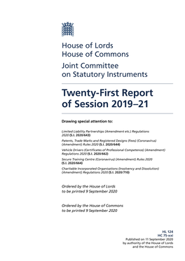 Twenty-First Report of Session 2019-21
