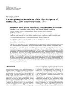 Histomorphological Description of the Digestive System of Pebbly Fish, Alestes Baremoze (Joannis, 1835)