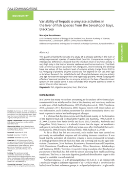 Variability of Hepatic Α-Amylase Activities in the Liver of Fish Species from the Sevastopol Bays, Black Sea