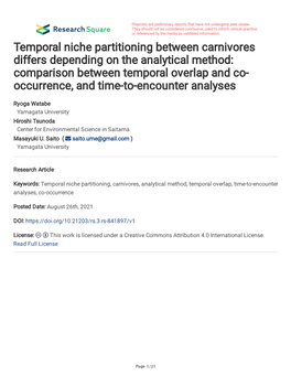 Temporal Niche Partitioning Between Carnivores Differs Depending on The