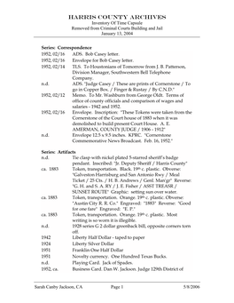 1952 Courthouse Time Capsule Inventory