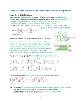 Chem 340 - Lecture Notes 4 – Fall 2013 – State Function Manipulations