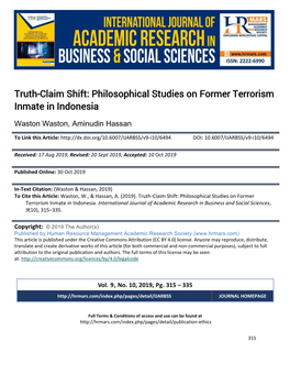 Truth-Claim Shift: Philosophical Studies on Former Terrorism Inmate in Indonesia
