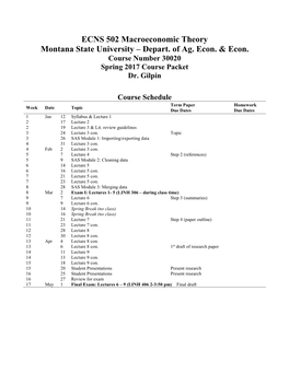 ECNS 502 Macroeconomic Theory Montana State University – Depart