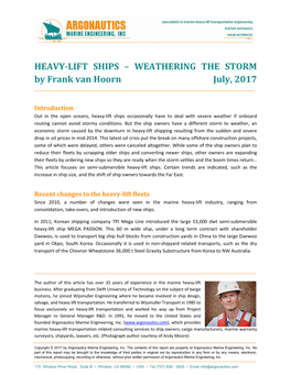 HEAVY-LIFT SHIPS – WEATHERING the STORM by Frank Van Hoorn