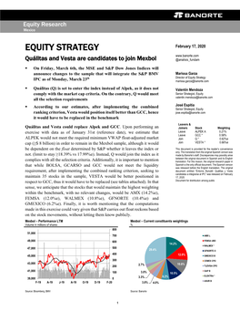 EQUITY STRATEGY Quálitas and Vesta Are Candidates to Join Mexbol @Analisis Fundam