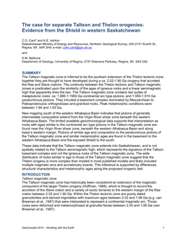 The Case for Separate Taltson and Thelon Orogenies: Evidence from the Shield in Western Saskatchewan