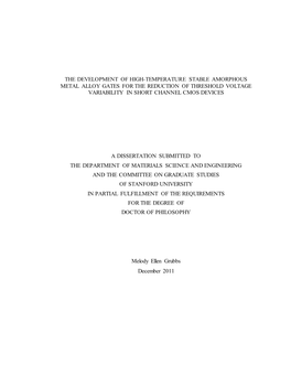 The Development of High-Temperature Stable Amorphous Metal Alloy Gates for the Reduction of Threshold Voltage Variability in Short Channel Cmos Devices