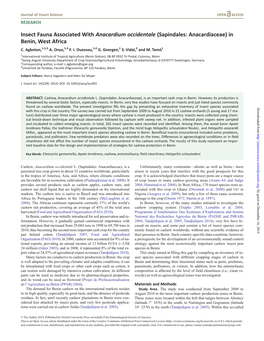 Insect Fauna Associated with Anacardium Occidentale (Sapindales: Anacardiaceae) in Benin, West Africa C