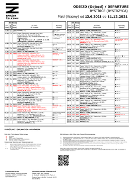 (Odjazd) / DEPARTURE BYSTŘICE (BYSTRZYCA) Platí (Ważny) Od 13.6.2021 Do 11.12.2021