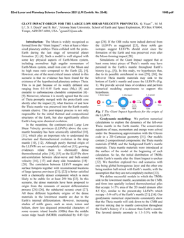 Giant Impact Origin for the Large Low Shear Velocity Provinces