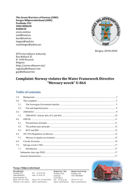 Complaint: Norway Violates the Water Framework Directive “Mercury Wreck” U-864