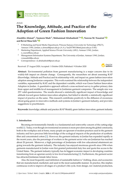 The Knowledge, Attitude, and Practice of the Adoption of Green Fashion Innovation