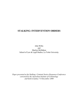 Stalking : Intervention Orders