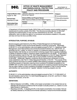 OWMRP-111/115-8 Laboratory Reporting Limits