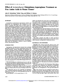 Effect of Acinetobacter Glutaminase-Asparaginase Treatment on Free Amino Acids in Mouse Tissues1