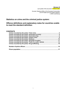 Statistics on Crime and the Criminal Justice System: Offence Definitions and Explanatory Notes for Countries Unable to Meet