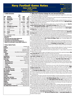 Navy Football Game Notes