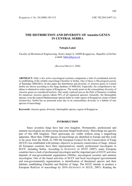 Distribution and Diversity of Amanita Genus in Central Serbia According to Data of Mycological Society of Sumadija