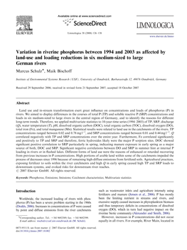 Variation in Riverine Phosphorus Between 1994 and 2003 As Affected